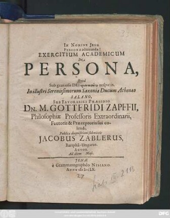 Exercitium Academicum De Persona