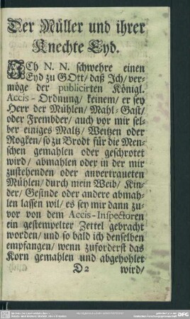 Der Müller und ihrer Knechte Eyd
