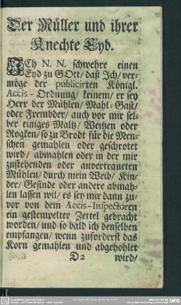 Der Müller und ihrer Knechte Eyd