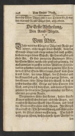 Die Erste Abtheilung, Von Raub-Vögeln.