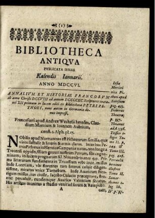 Kalendis Januarii. Anno MDCCVI.