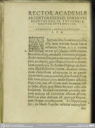 Rector Academiae Argentoratensis: Johannes Bechtoldus, SS. Theologiae Doctor Et Professor
