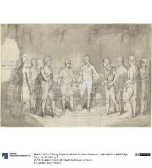 Friedrich Wilhelm III, Kaiser Alexander I und Napoleon mit Gefolge