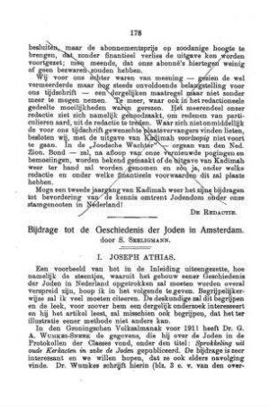 Bijdrage tot de Geschiedenis der Joden in Amsterdam : Joseph Athias / door S. Seeligmann