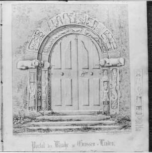 Figurenportal der Kirche zu Großen-Linden, aus: Johann Valentin Klein: Die Kirche zu Großen-Linden bei Giessen in Oberhessen, Gie0en 1857, Taf. II.