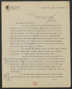 Brief an Ludwig Strecker und B. Schott's Söhne : 27.09.1924