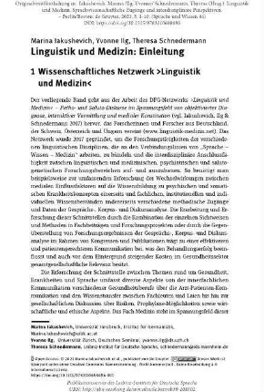 Linguistik und Medizin: Einleitung
