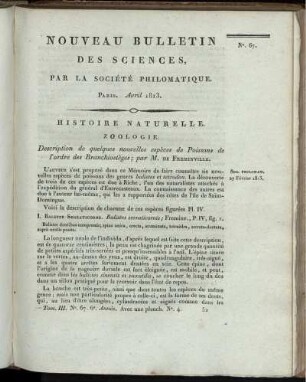 Nouveau Bulletin des Sciences, par la Société Philomatique. Paris. Avril 1813., 67