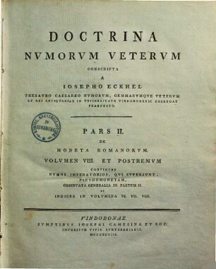 Doctrina Nvmorvm Vetervm, Pars II.. De Moneta Romanorvm
