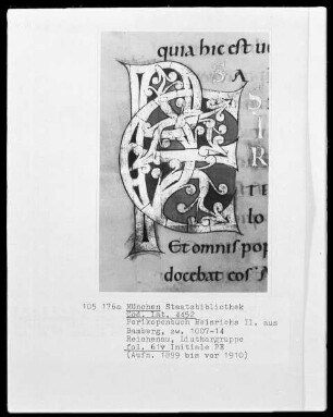 Perikopenbuch Kaiser Heinrichs II. für den Bamberger Dom — Initiale PE, Folio 61verso