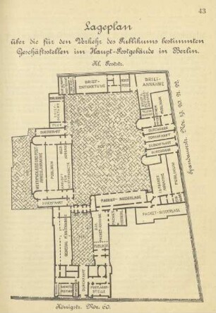 Lageplan über die für den Verkehr des Publikums bestimmten Geschäftsstellen im Haupt-Postgebäude in Berlin