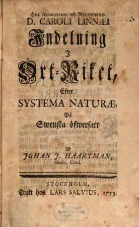 Indelning i Art-Riket efter Systema naturae