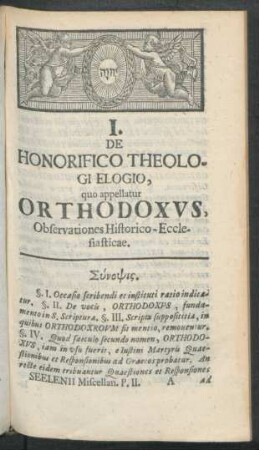 I. De Honorifico Theologi Elogio, quo appellatur Orthodoxus, Observationes Historico-Ecclesiaticae