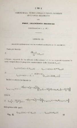 Lezioni sulla teoria delle funzioni Jacobiane ad un solo argomento.