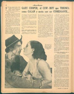 Gary Cooper, el cow-boy que triunfa como galan y sueña con ser comediante...