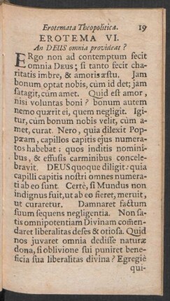 Erotema VI. An DEUS omnia provideat?