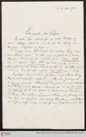 Brief von Fritz Saxl an Franz Boll