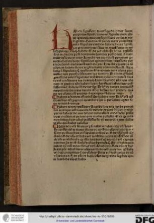 Habere significat diversomode prout suum proprium significatum aliud quodvis medium significare declarat verbi gratia...