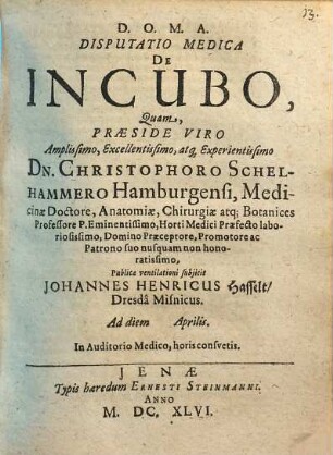 Disputatio Medica De Incubo