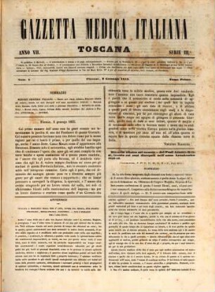 Gazzetta medica italiana : federativa toscana. 1 = 7. 1855