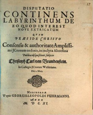 Disputatio Continens Labyrinthum De Eo Quod Interest Nove Extricatum