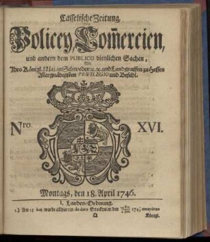 Nro. XVI, Montags, den 18. April 1746