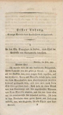 Erster Anhang. Einige Briefe des Verfassers enthaltend