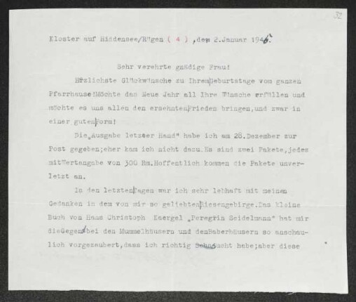 Brief von Arnold Gustavs an Margarete Hauptmann