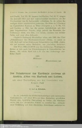 Der Zehnkreuzer des Kardinals Andreas ab Austria, Abtes von Murbach und Lüders