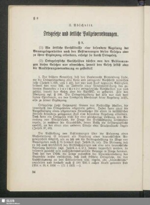 II. Abschnitt. Ortsgesetze und örtliche Polizeiverordnungen