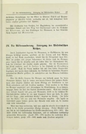 IV. Die Völkerwanderung. Untergang des Weströmischen Reiches