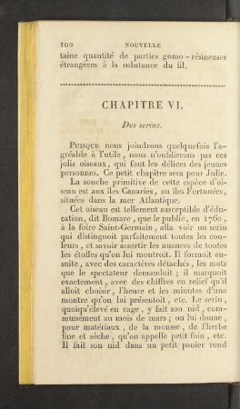 Chapitre VI. Des serins.