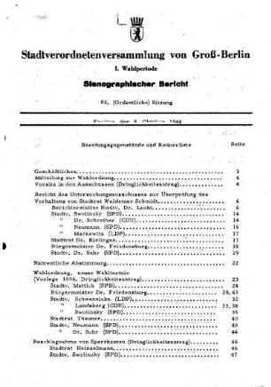 Nr. 85, 8. Oktober 1948, Ordentliche Sitzung