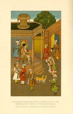 The emperor Jehangir giving audience to Sir T. Roe ...