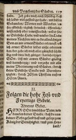 II. Folgen die hohe Fest- und Feyertags Gebete.
