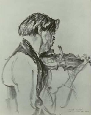 Porträt Adolf Busch (1891-1952, Kammermusikpartner von Rudolf Serkin), Geige spielend. Druck nach Aquarell von Olaf Gulbransson, bezeichnet 1920