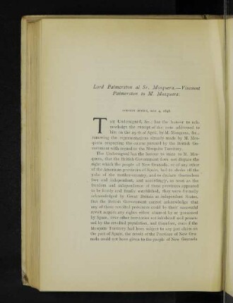 Lord Palmerston al Sr. Mosquera. - Viscount Palmerston to M. Mosquera.