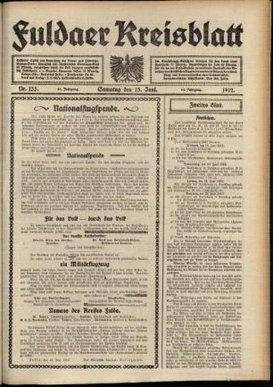 Zweite Ausgabe vom Samstag, den 15. Juni 1912.