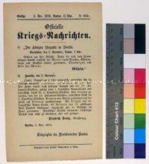 Kriegsdepesche des Norddeutschen Bundes über die Kriegsereignisse vom 2.12.1870 bei Versailles und Janville