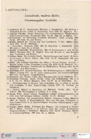 I. Abteilung Luxusdrucke, moderne Bücher, Gesamtausgaben, Geschichte (Nr. 1 - 227)
