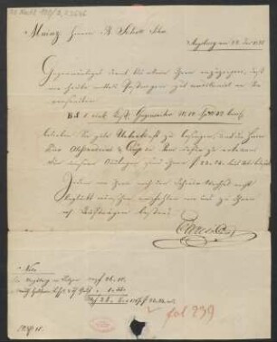 Brief an B. Schott's Söhne : 22.01.1823