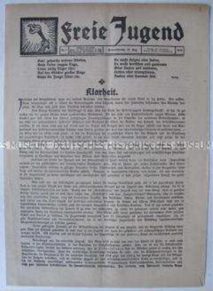 Erste Nummer der sozialdemokratischen Wochenzeitung (?) "Freie Jugend" u.a. mit einem Beitrag über Karl Marx