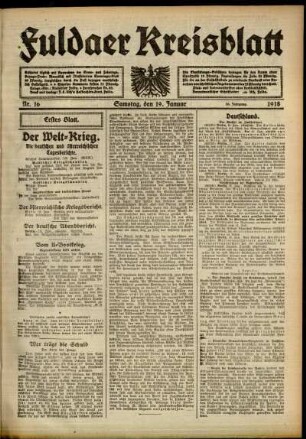 Erste Ausgabe vom Samstag, den 19. Januar 1918.