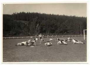 Gartenanlage Stadion Sachsenring, Bad Elster: Sportfeld mit Sportlern