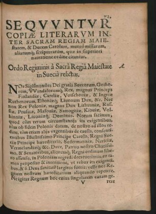 Sequuntur Copiae Literarum Inter Sacram Regiam Maiestatem, & Ducem Carolum, mutuo missarum, aliarumque scripturarum, quae in superiori narratione ordine citantur.