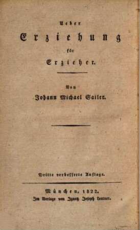 Ueber Erziehung für Erzieher