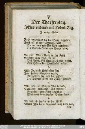 V. Der Charfreytag. Jesus Leidens- und Todes-Tag.