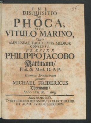 Disquisitio De Phoca, Sive Vitulo Marino