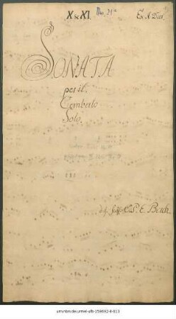 XXXV.Ex A. dur. Sonata per il Cembalo Solo del Sigl. Carlo Filippo Emanuel Bach.