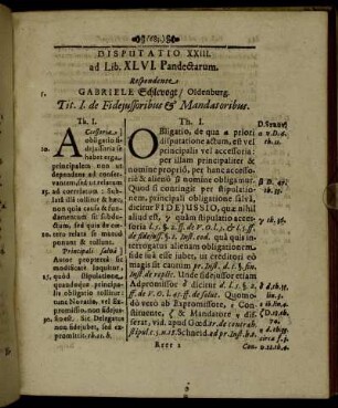 Disputatio XXIII. ad Lib. XLVI. Pandectarum